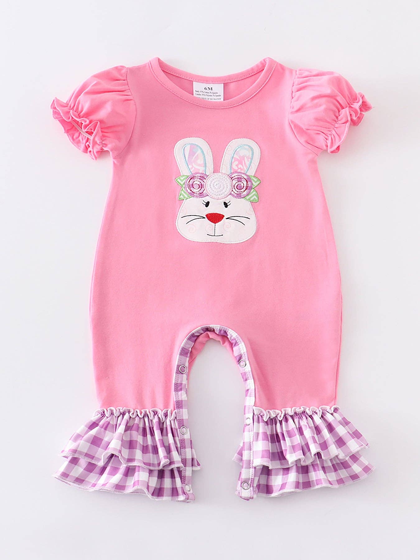 Magenta plaid rabbit  ruffle baby romper: 12M