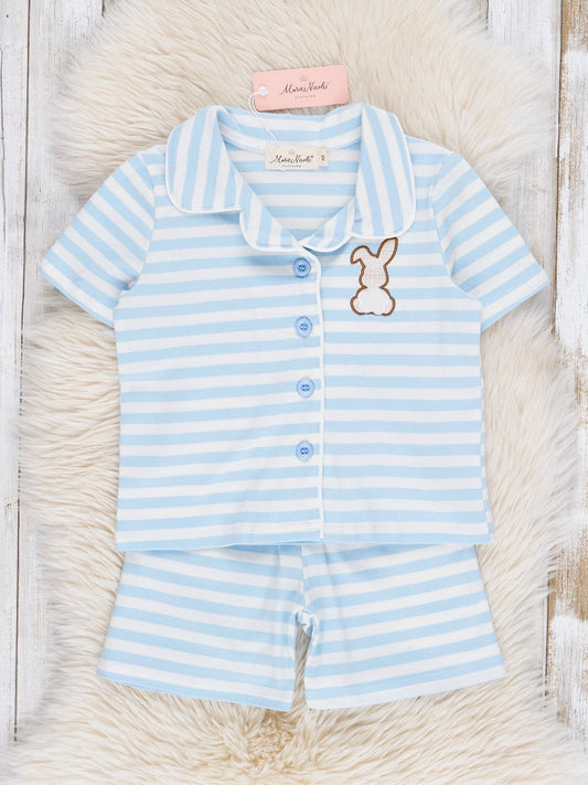 Striped Bunny & Carrots Blue Pajamas - Restocked!: L(4yrs)