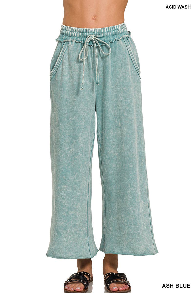 `.Acid wash French terry Pants w/ pockets: LT OLIVE-180176 / M