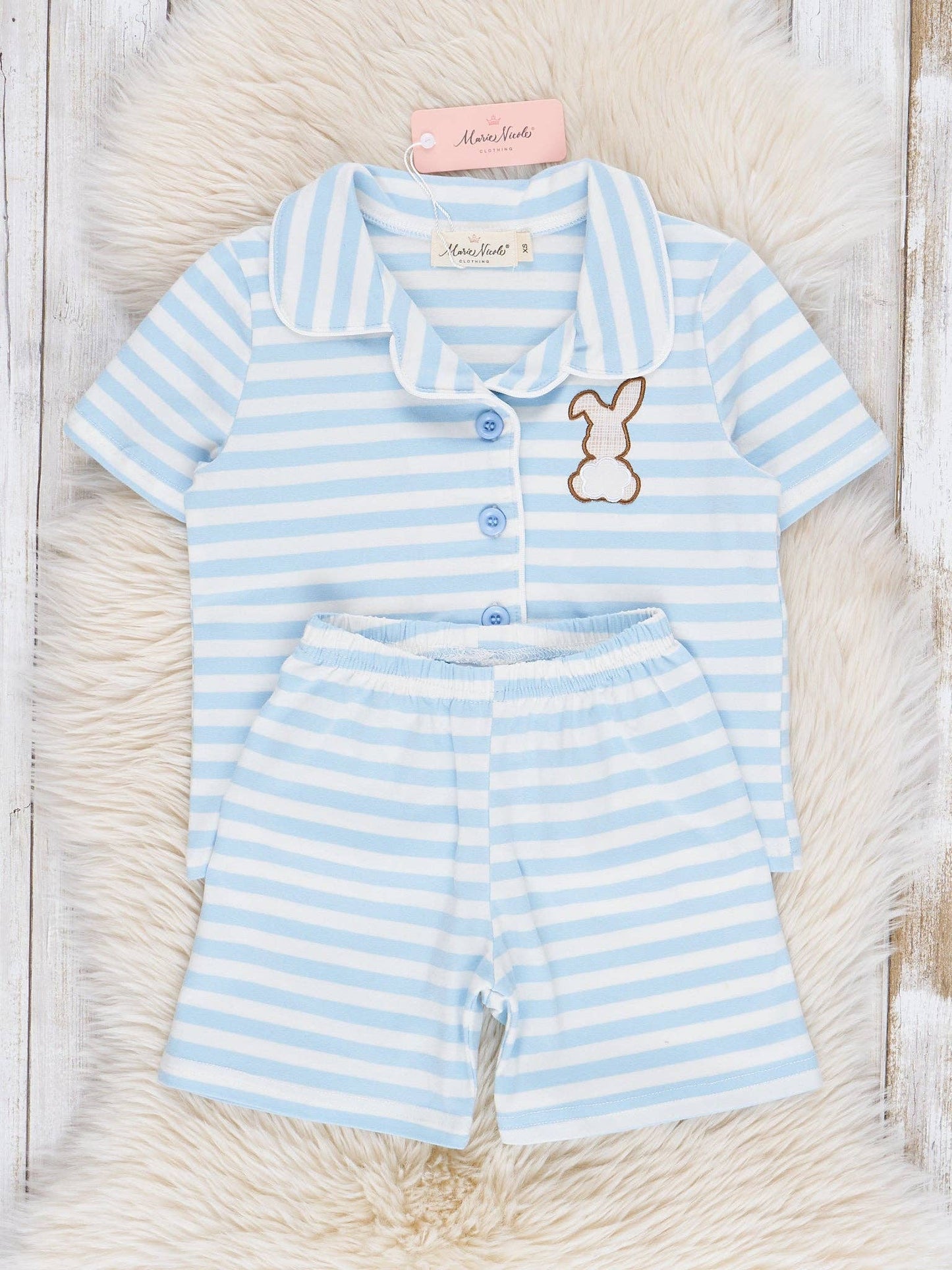 Striped Bunny & Carrots Blue Pajamas - Restocked!: L(4yrs)