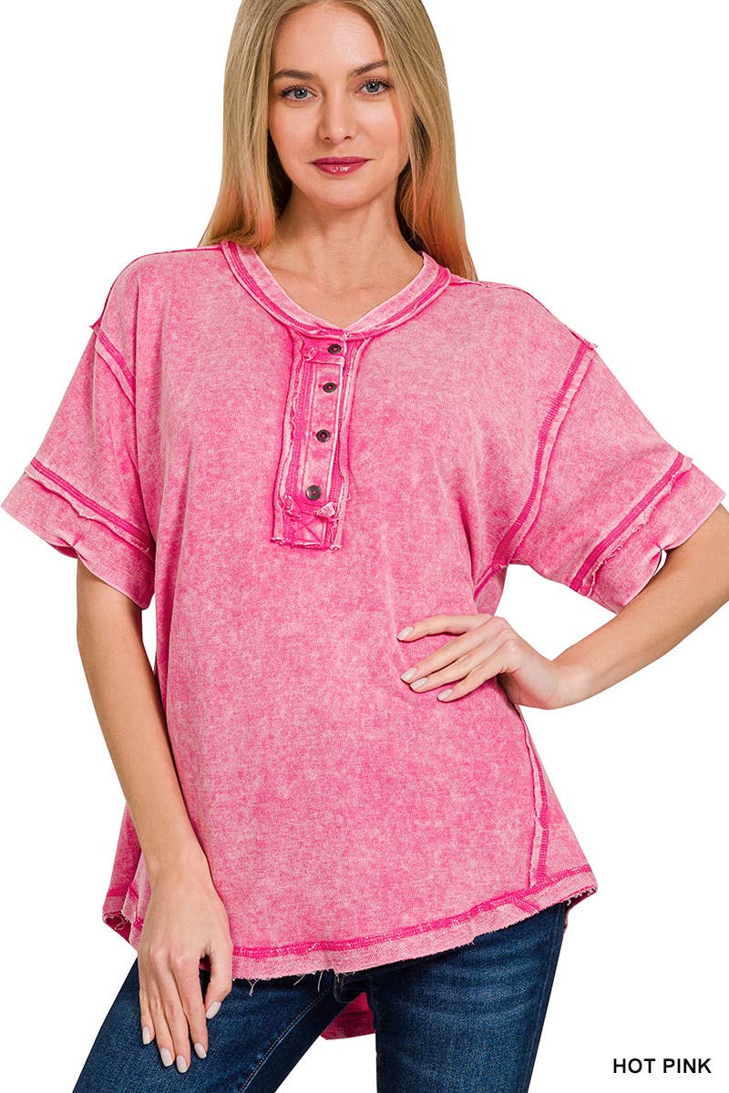 `".Washed Raw Edge Detailed Button Closure Top: DEEPCAMEL-168207 / S