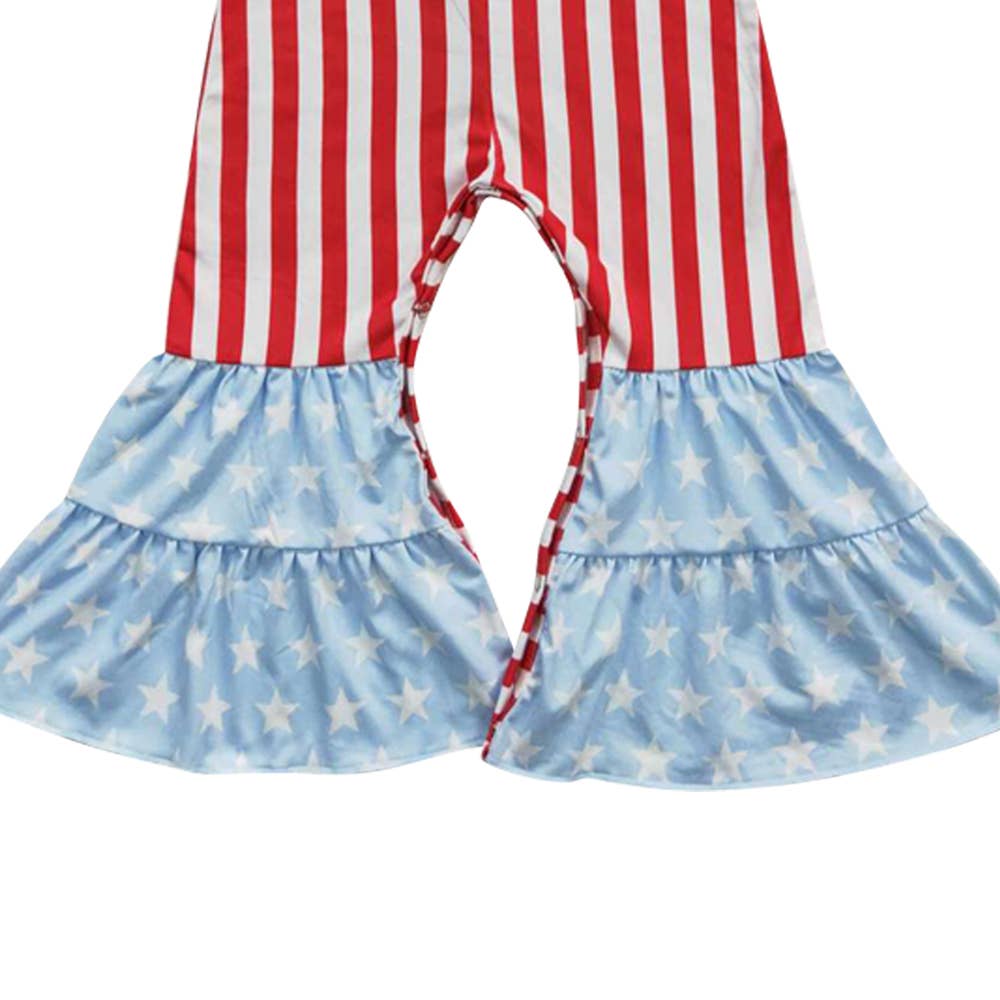 Baby Girls 4th Of July Stars Bell Bottom Jumpsuits: 3T