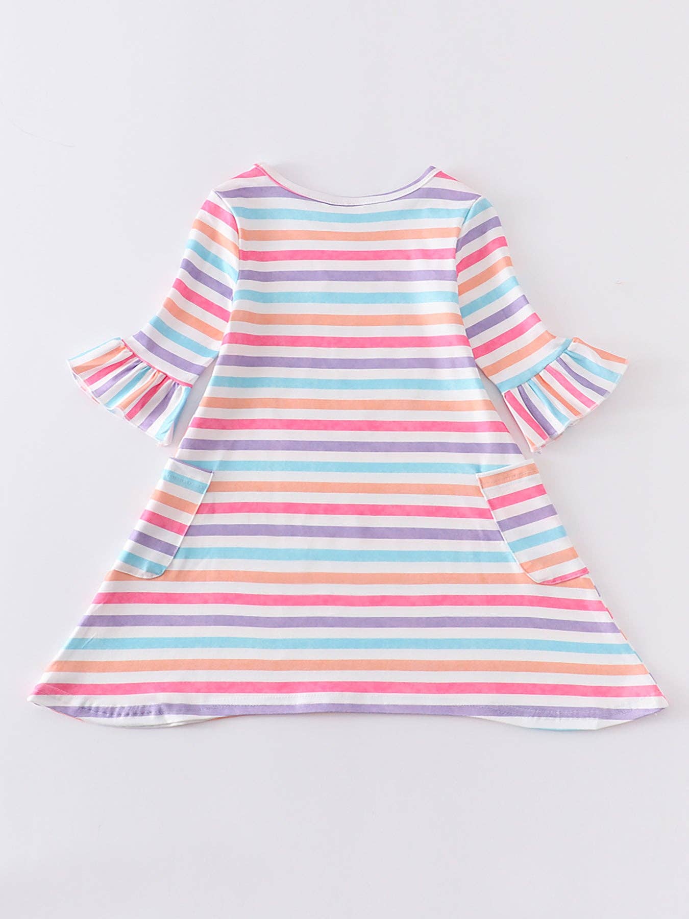 Colored Stripe Rabbit Applique Girl Dress: 4