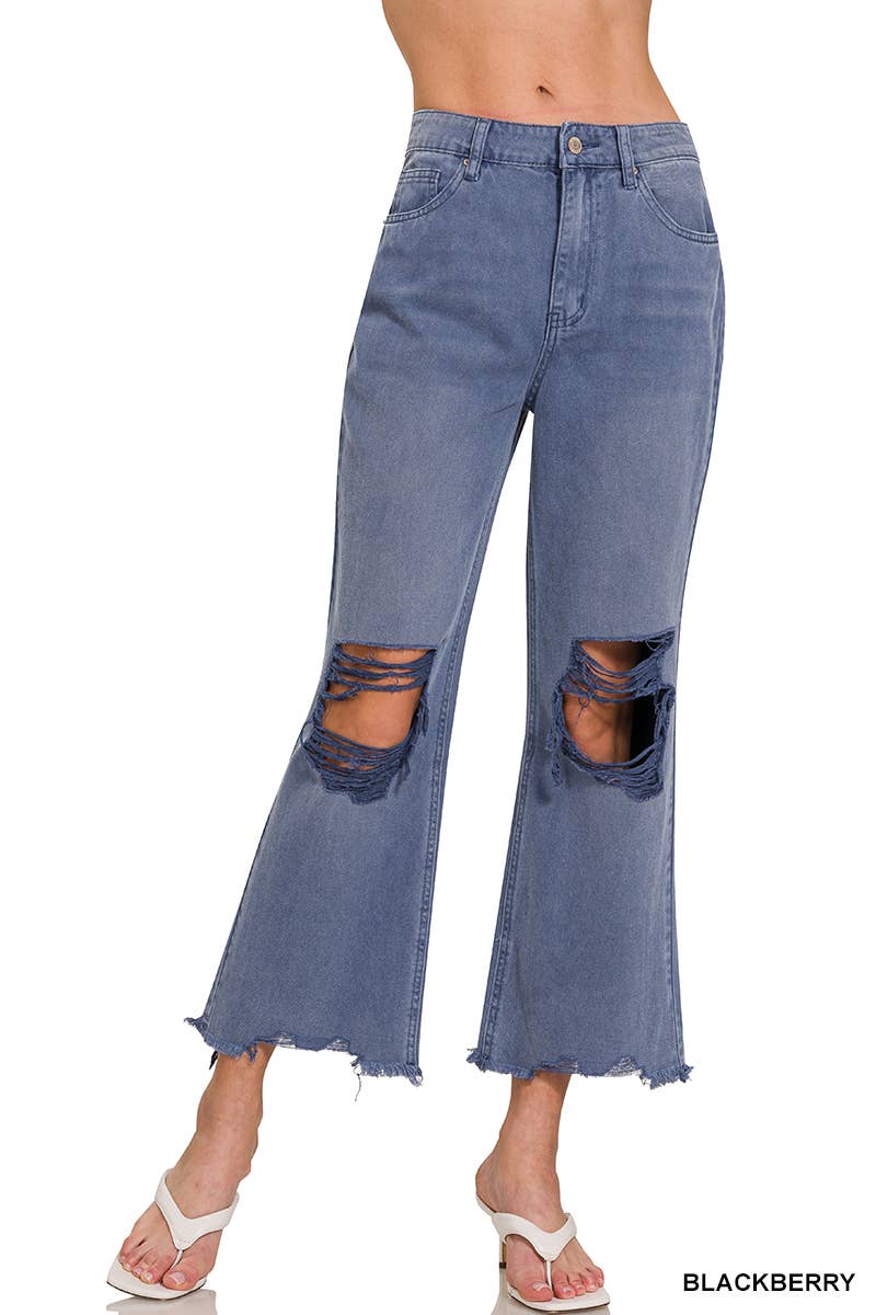 `.Washed Distressed Crop Pants Colored Jeans: RUST-167749 / 27