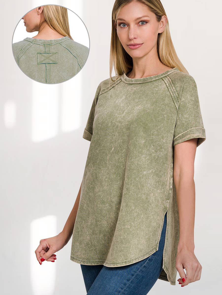 `"French Terry Vintage Wash Casual Top: LTPLUM-160494 / M