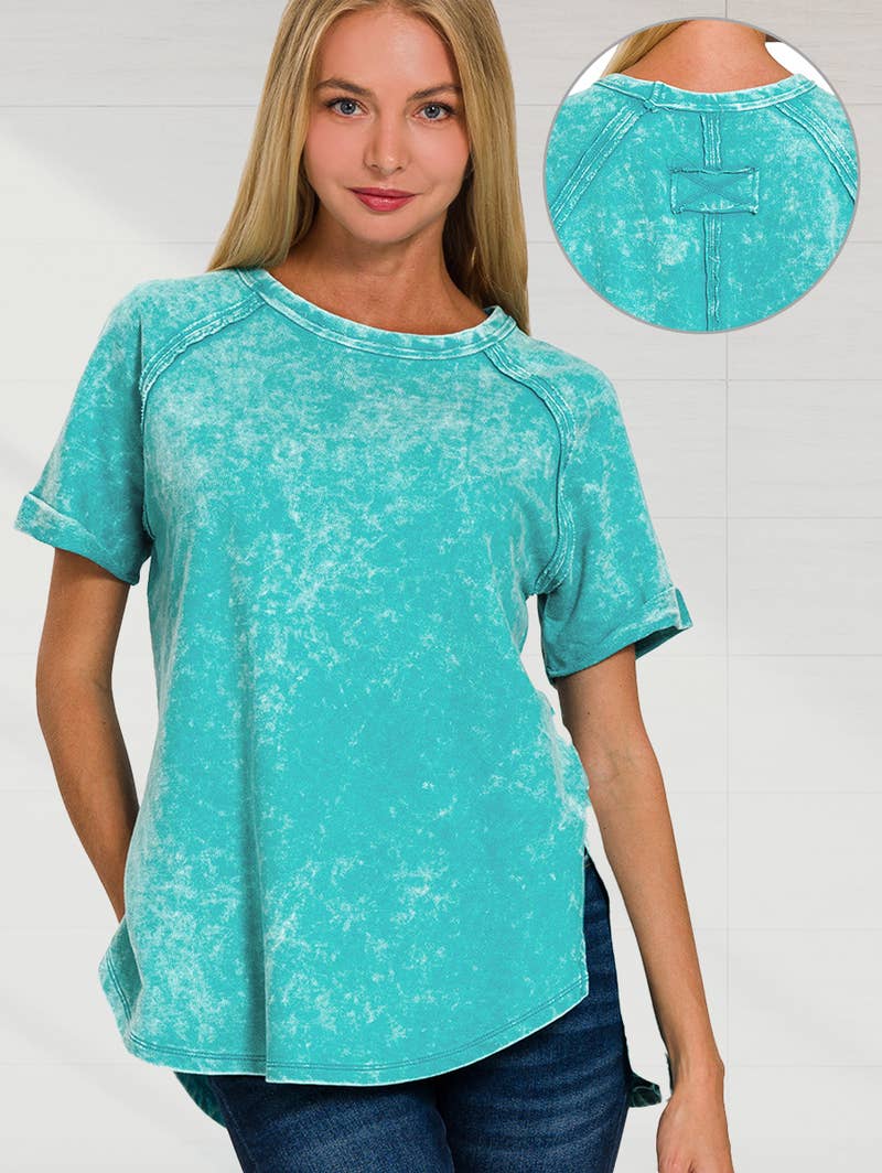 `"French Terry Vintage Wash Casual Top: LTPLUM-160494 / S