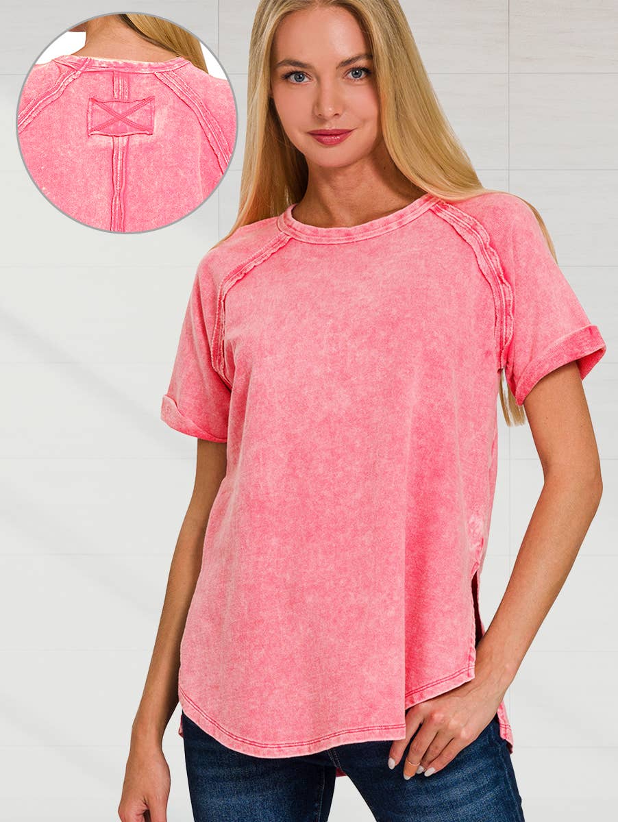 `"French Terry Vintage Wash Casual Top: LTPLUM-160494 / L