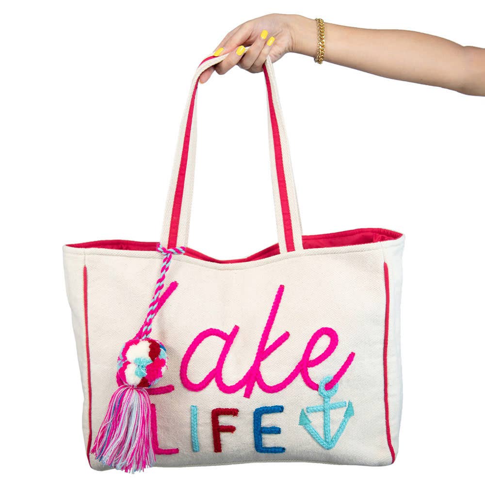Lake Life Tote Bag: Beige Canvas / OS