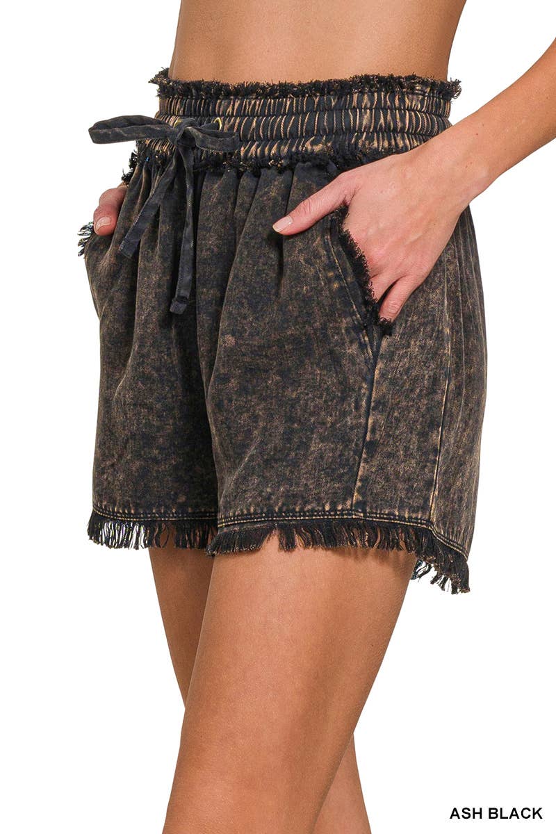 ",,..._ Tencel Mineral Washed Short Pants w/ Pockets: B LAVENDER-178603 / L
