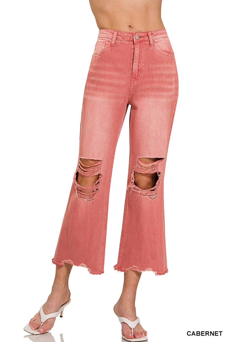 `.Washed Distressed Crop Pants Colored Jeans: B VIOLET-167742 / 30