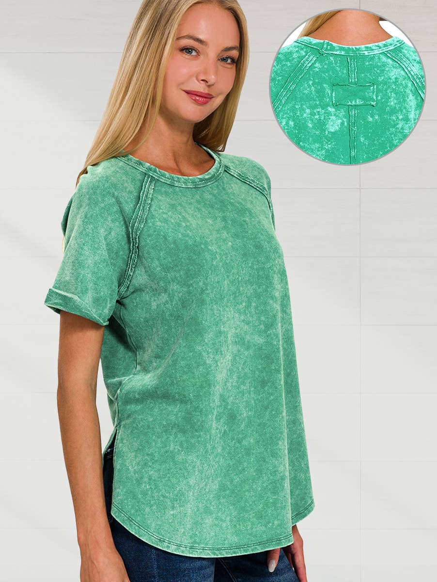 `"French Terry Vintage Wash Casual Top: LTPLUM-160494 / XL