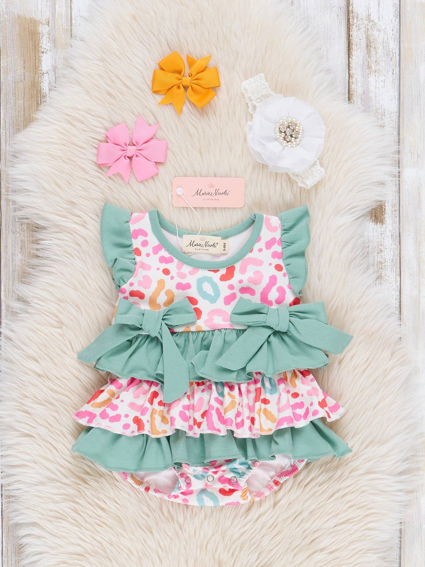 Sage & Pink Leopard Ruffle Bubble - Restocked!: 6/12MOS