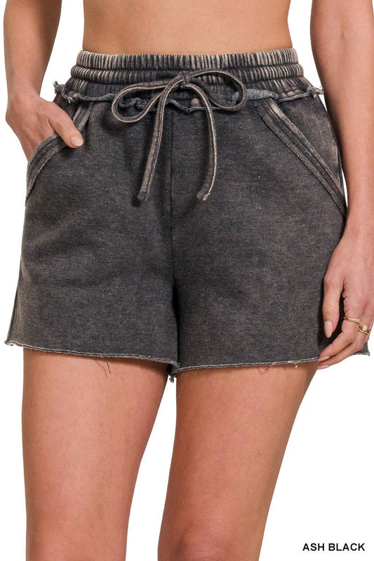 ",,, Snow Wash Fleece Drawstring Shorts: ASH BLACK-167192 / L