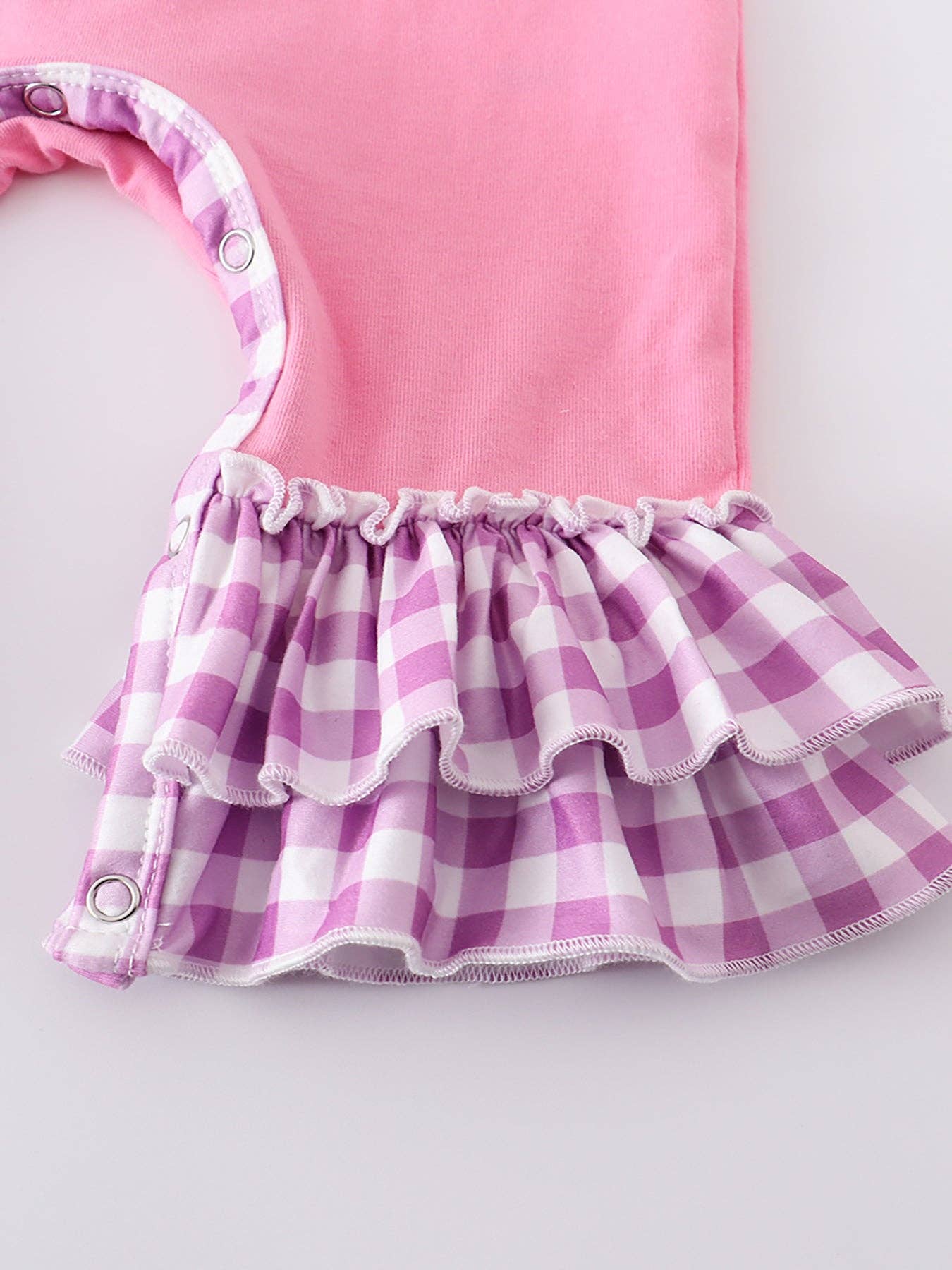 Magenta plaid rabbit  ruffle baby romper: 3M