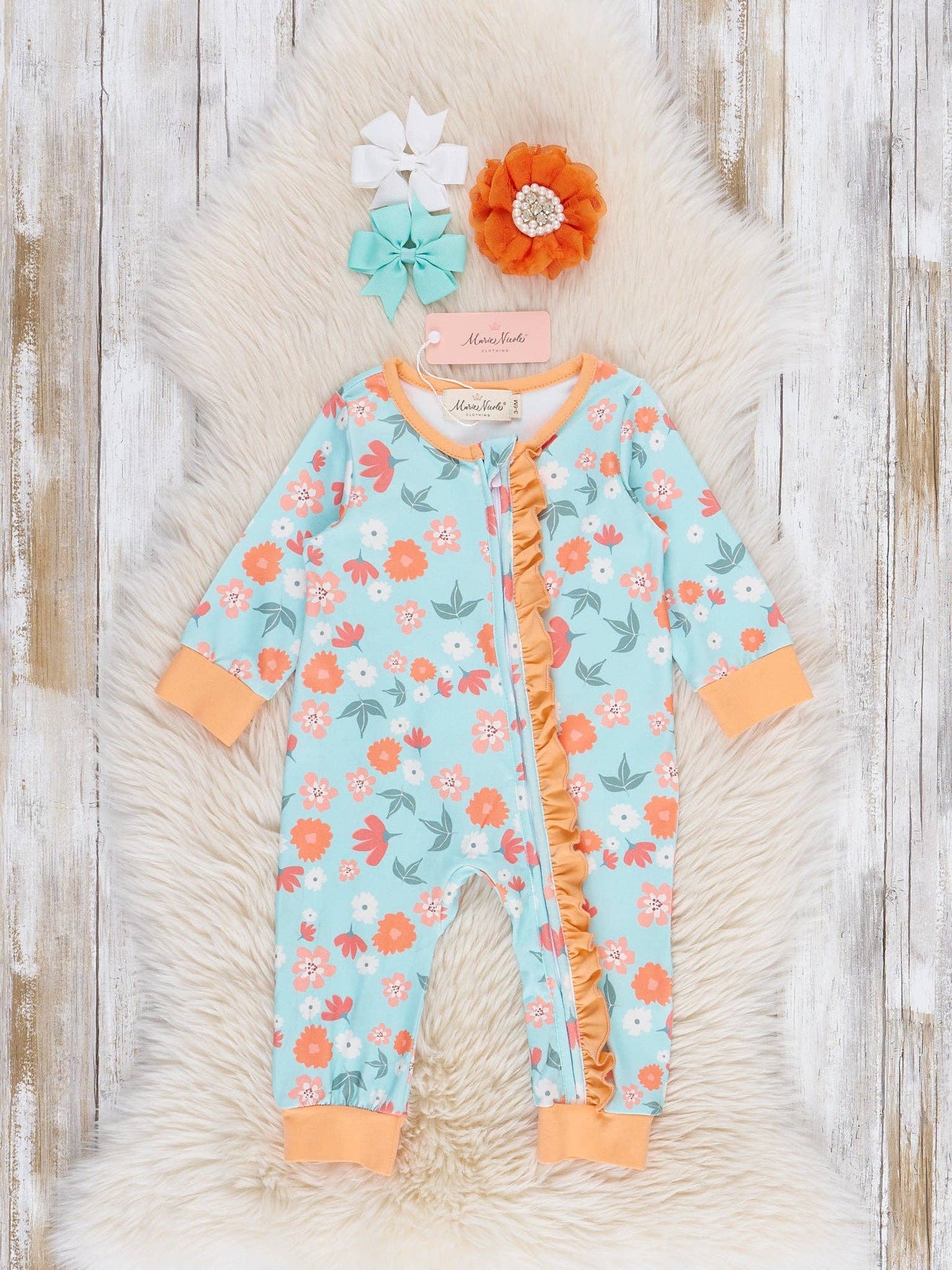 Golden Hour Floral Ruffle Sleeper Pajamas: 6/12MOS