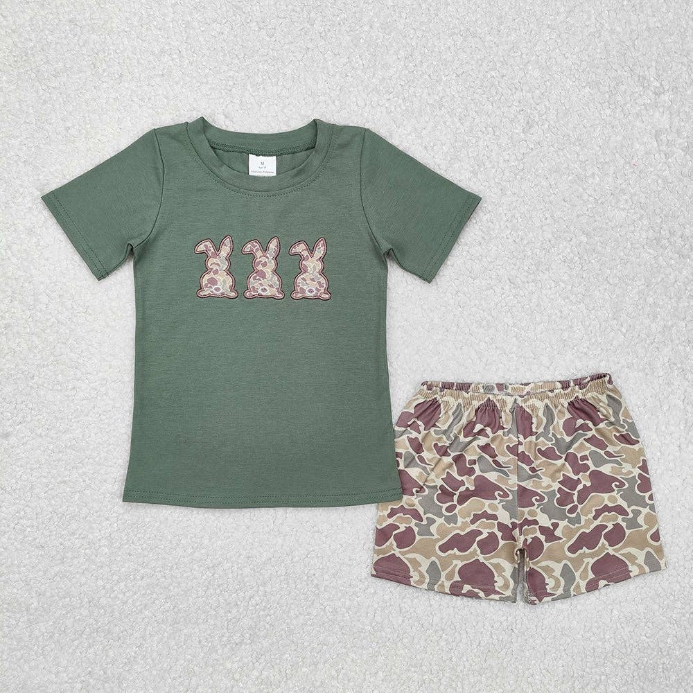 Baby Boys Easter Green Rabbits Shirt Camouflage Shorts Clothes Sets: 5-6T