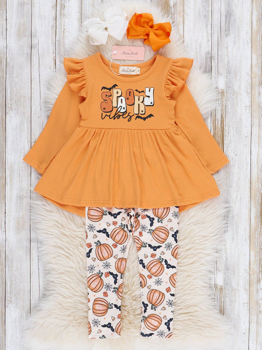 Orange "Spooky Vibes" Ruffle Outfit: 5XL(9/10yrs)