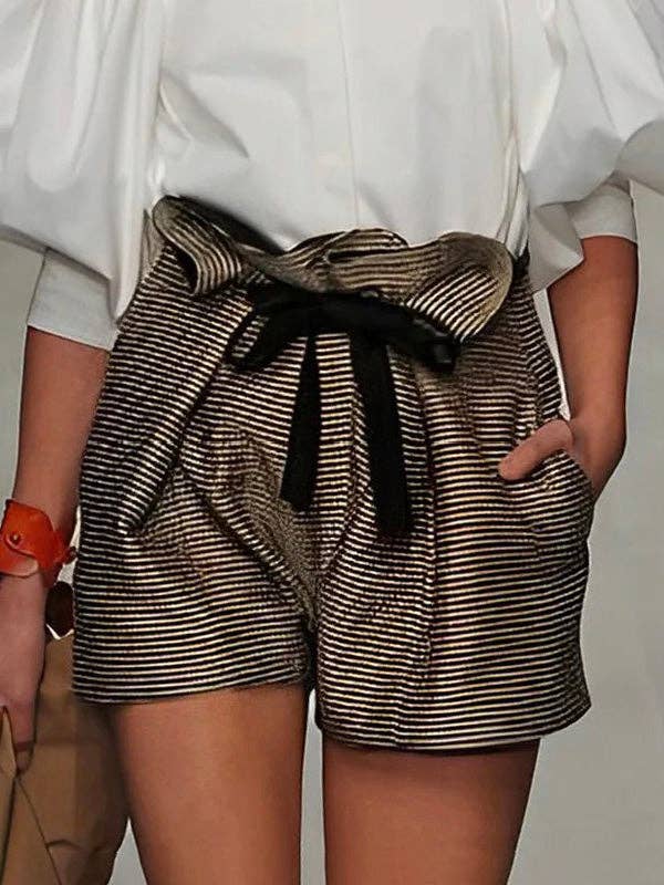 High Waisted Striped Shorts Bottoms: GOLD / XL