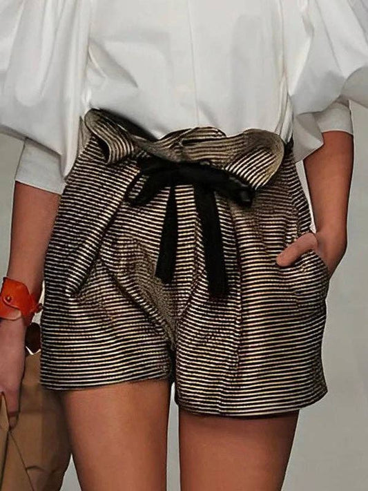 High Waisted Striped Shorts Bottoms: GOLD / M