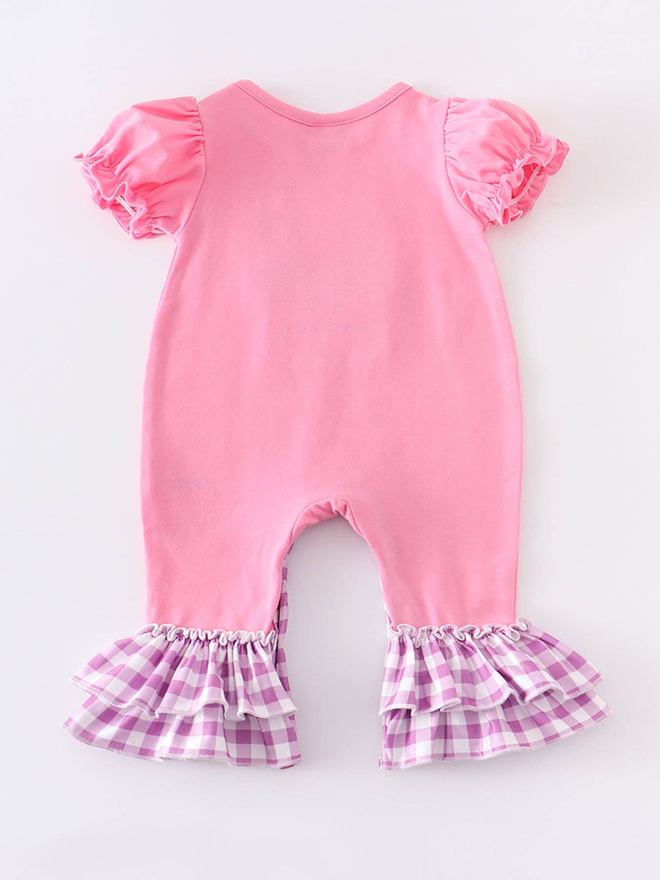 Magenta plaid rabbit  ruffle baby romper: 3M