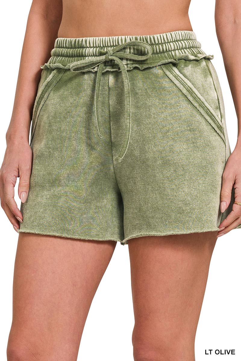 ",,, Snow Wash Fleece Drawstring Shorts: ASH BLACK-167192 / S