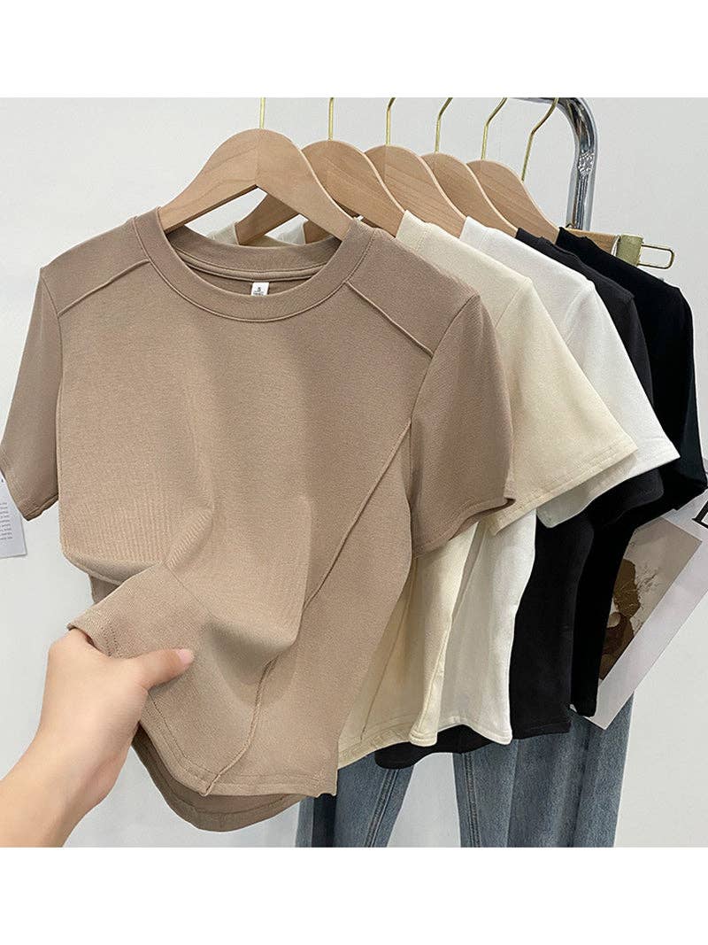 RYLEE Crew T-Shirt: BEIGE / S