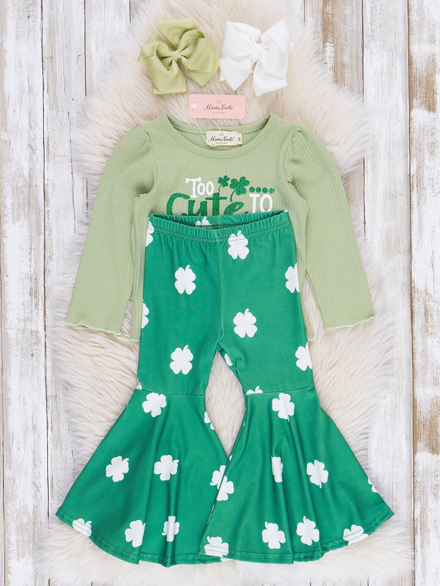 Green "Too Cute to Pinch" Bell Bottoms Outfit: L(4yrs)