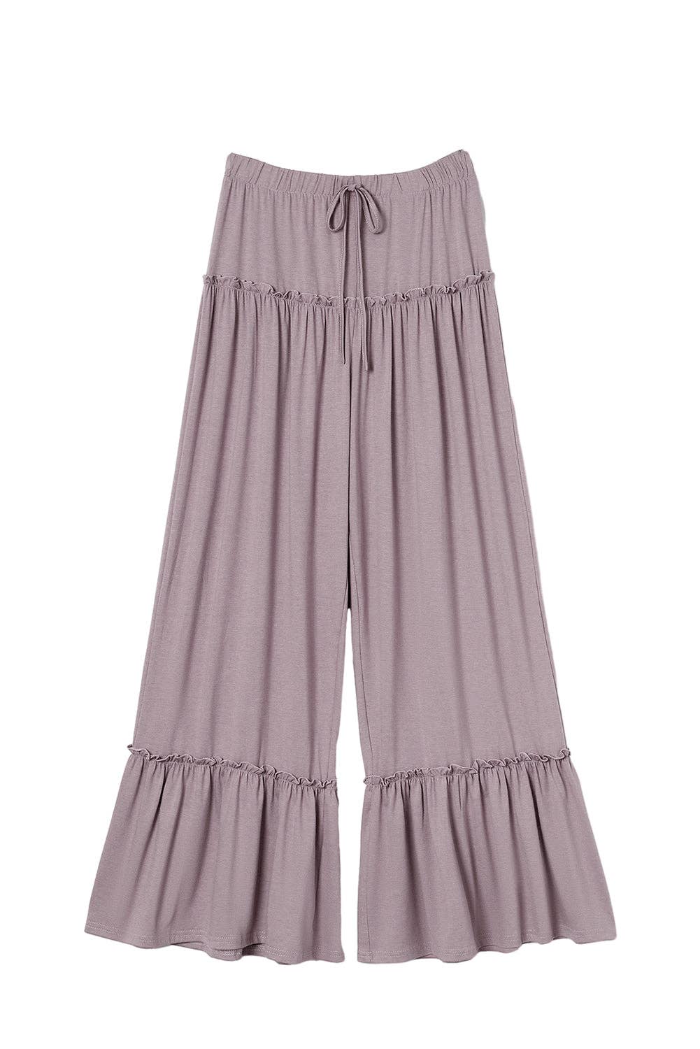 Frilled Wide Leg Pants: Khaki / XL