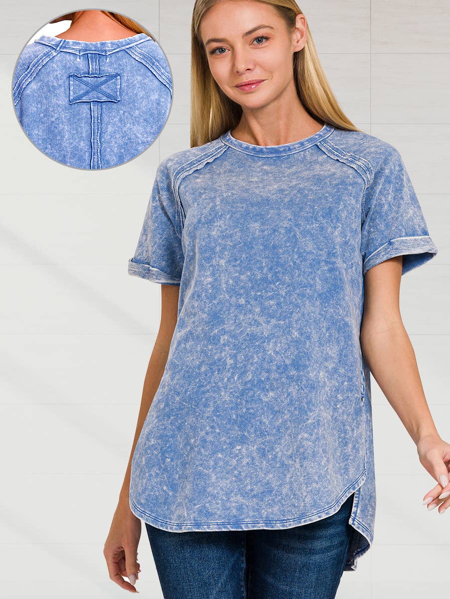 `"French Terry Vintage Wash Casual Top: LTPLUM-160494 / S