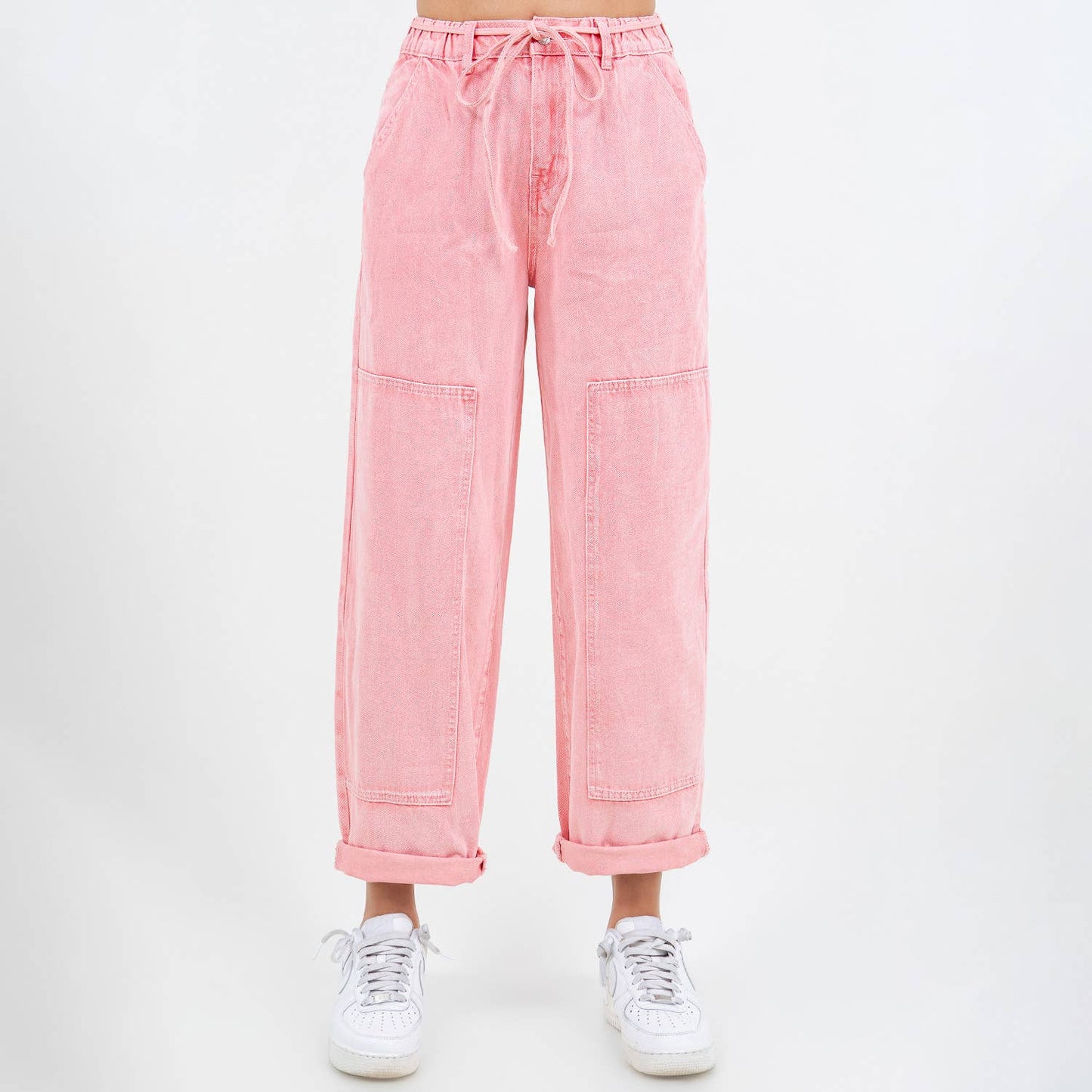 COLOR WASHED BARREL FIT PANTS-RJH21162: TAN WASH / Junior / M