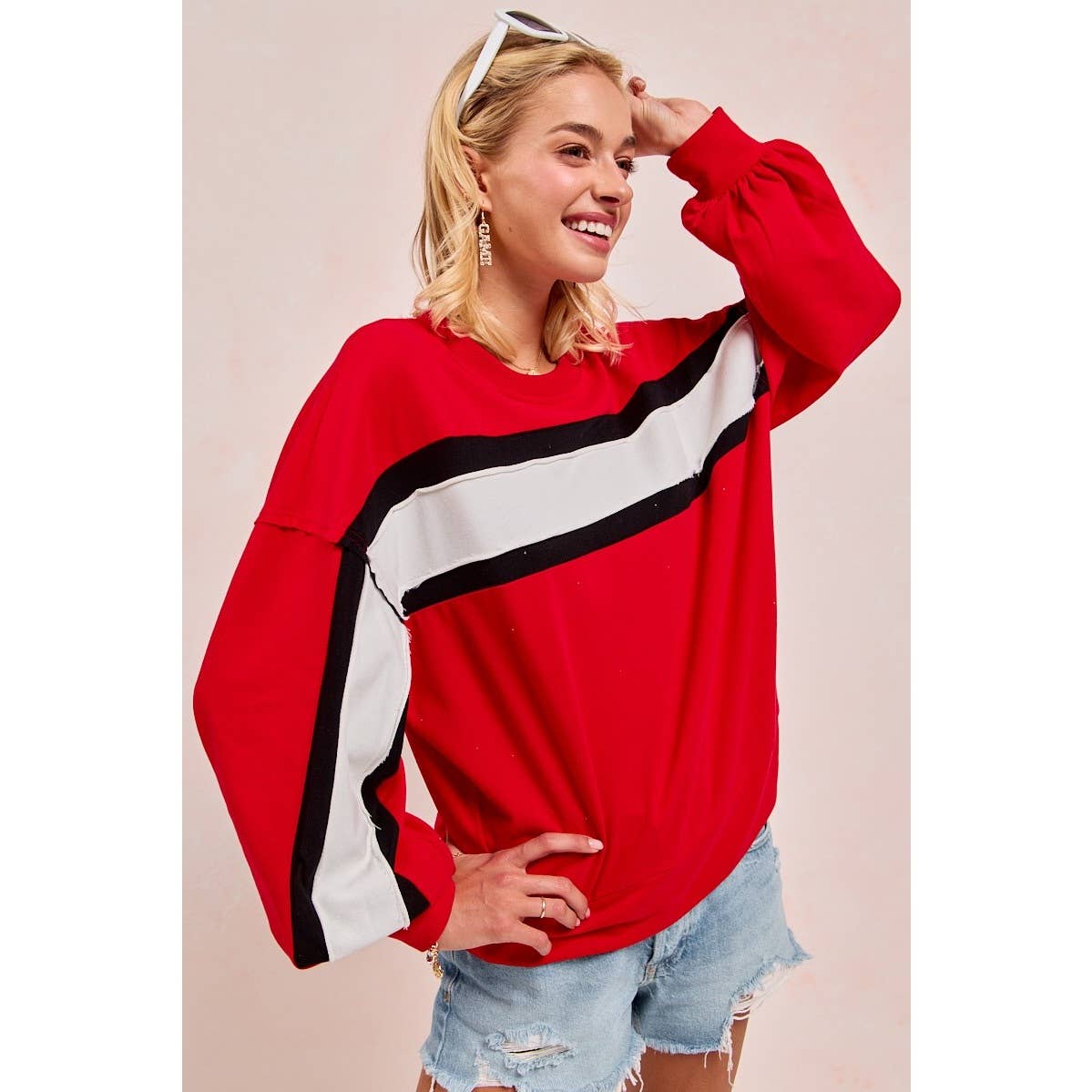 Gameday Theme French Terry Color Block Top: PURPLE/MUSTARD/IVORY / S-M-L-XL(2-2-2-2)