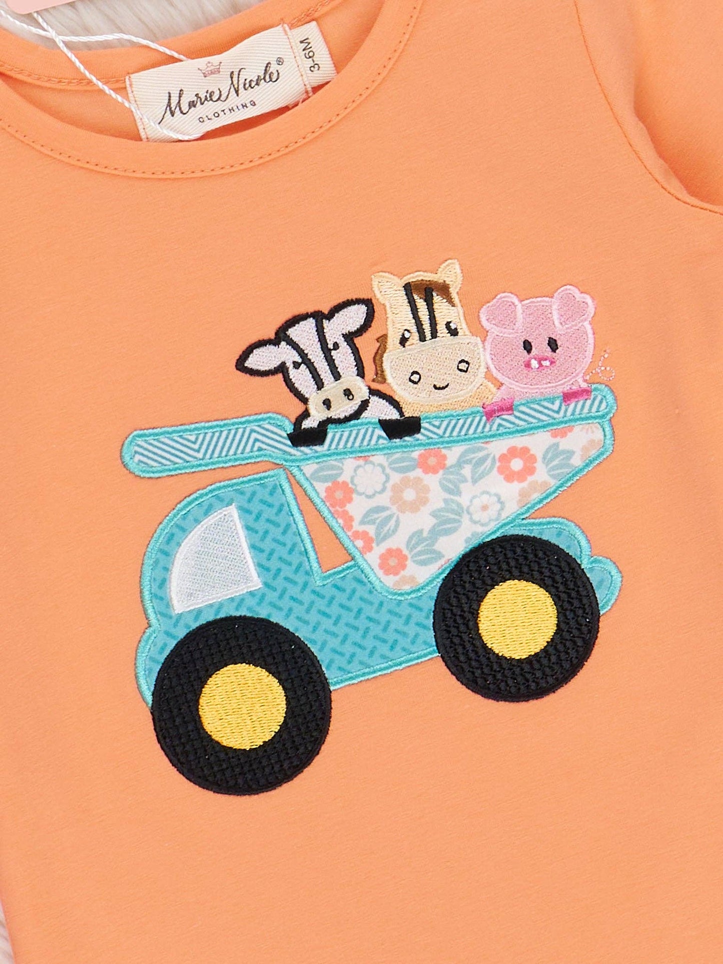 Embroidered Farm Animal Dump Truck Romper: 3/6MOS