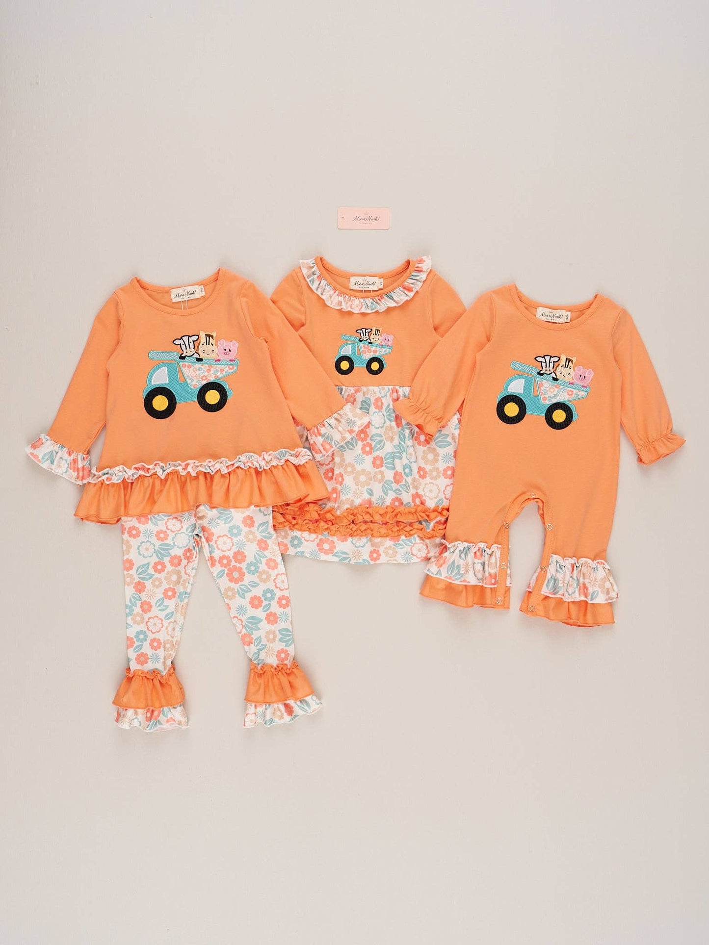 Embroidered Farm Animal Dump Truck Romper: 6/12MOS