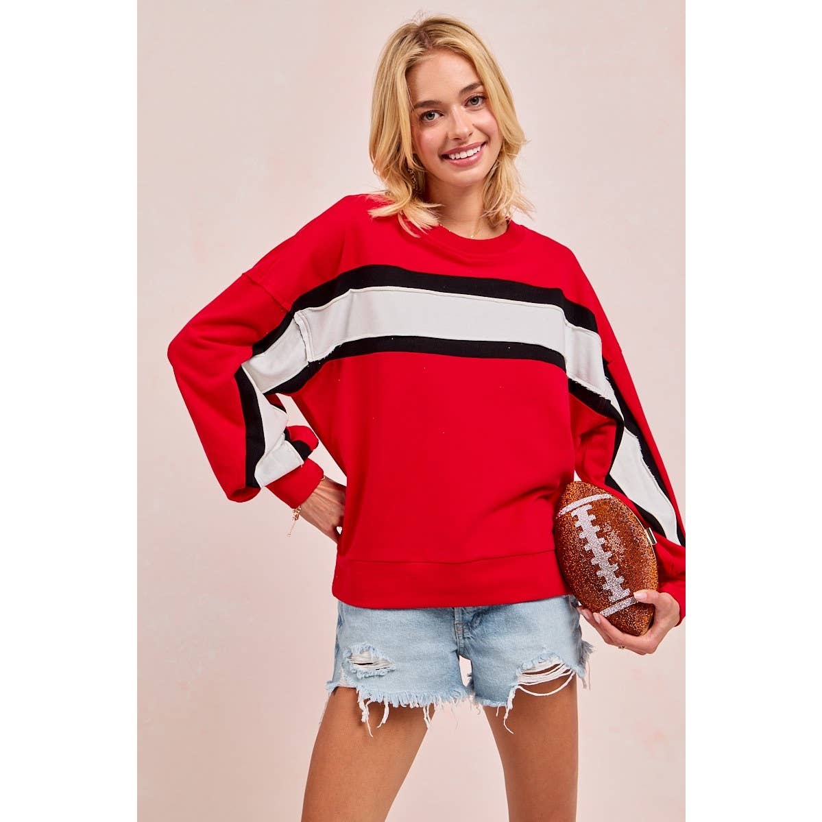 Gameday Theme French Terry Color Block Top: PURPLE/MUSTARD/IVORY / S-M-L-XL(2-2-2-2)