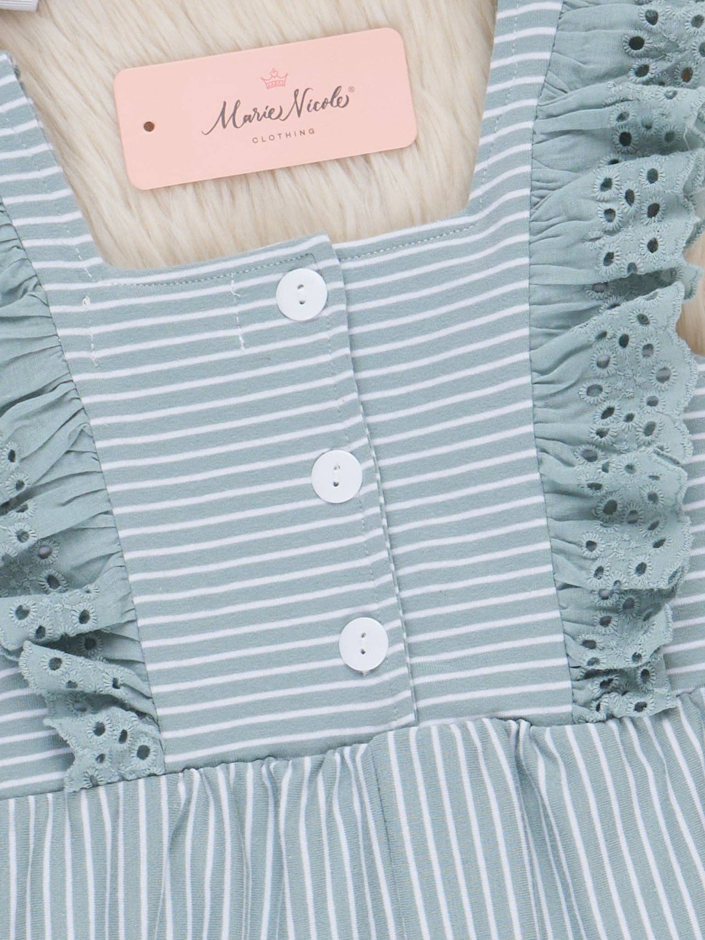 Blue Striped Eyelet Ruffle Jumpsuit: XXXS(6/12mos)