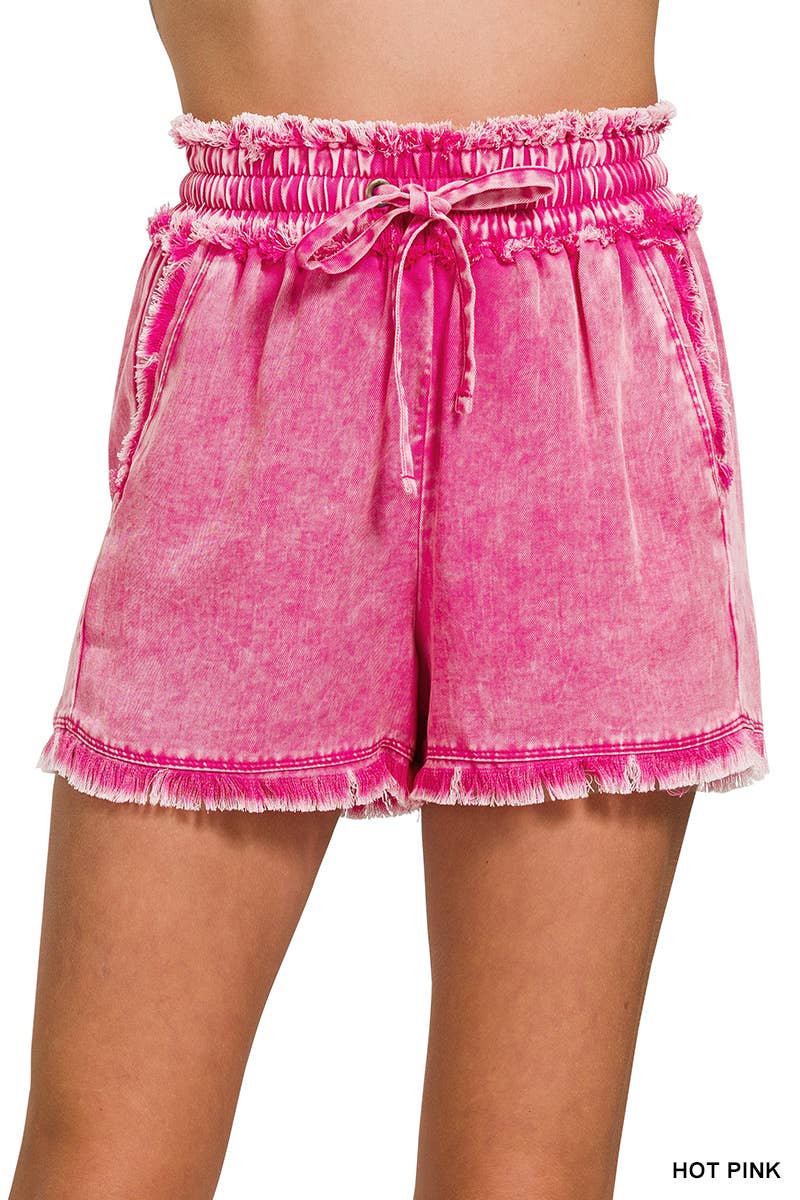 ",,..._ Tencel Mineral Washed Short Pants w/ Pockets: B LAVENDER-178603 / M