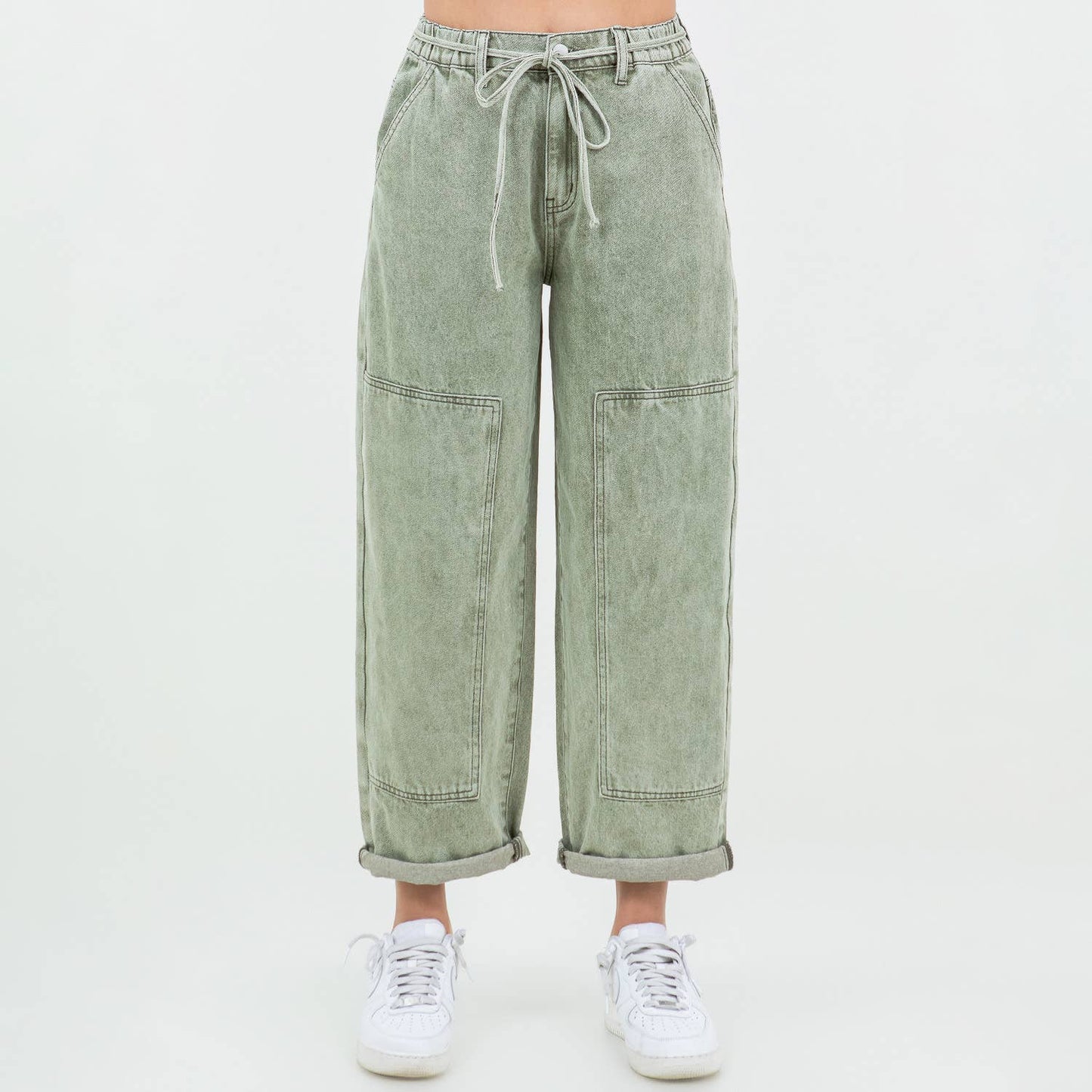 COLOR WASHED BARREL FIT PANTS-RJH21162: TAN WASH / Junior / L