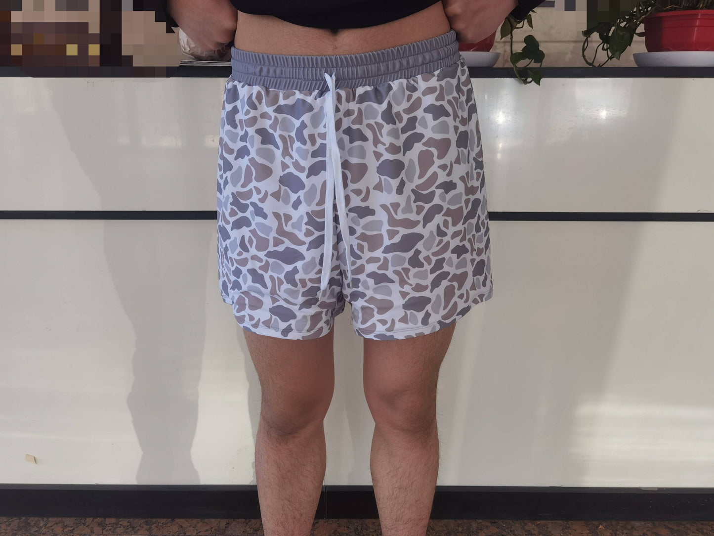 Adult Man Grey Camo Bottom Trunk Drawstrings Shorts Swimwear: S