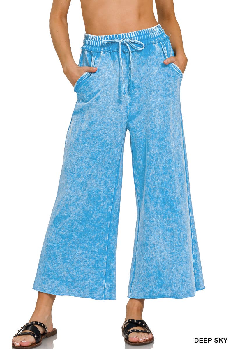 `.Acid wash French terry Pants w/ pockets: LT OLIVE-180176 / M