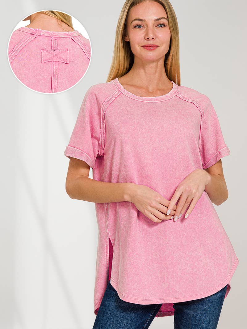 `"French Terry Vintage Wash Casual Top: LTPLUM-160494 / M