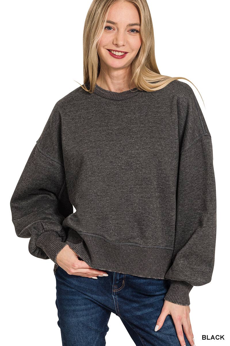 ,.0616 Acid Wash Fleece Oversized Pullover SI-25156: LT PLUM-160204 / S