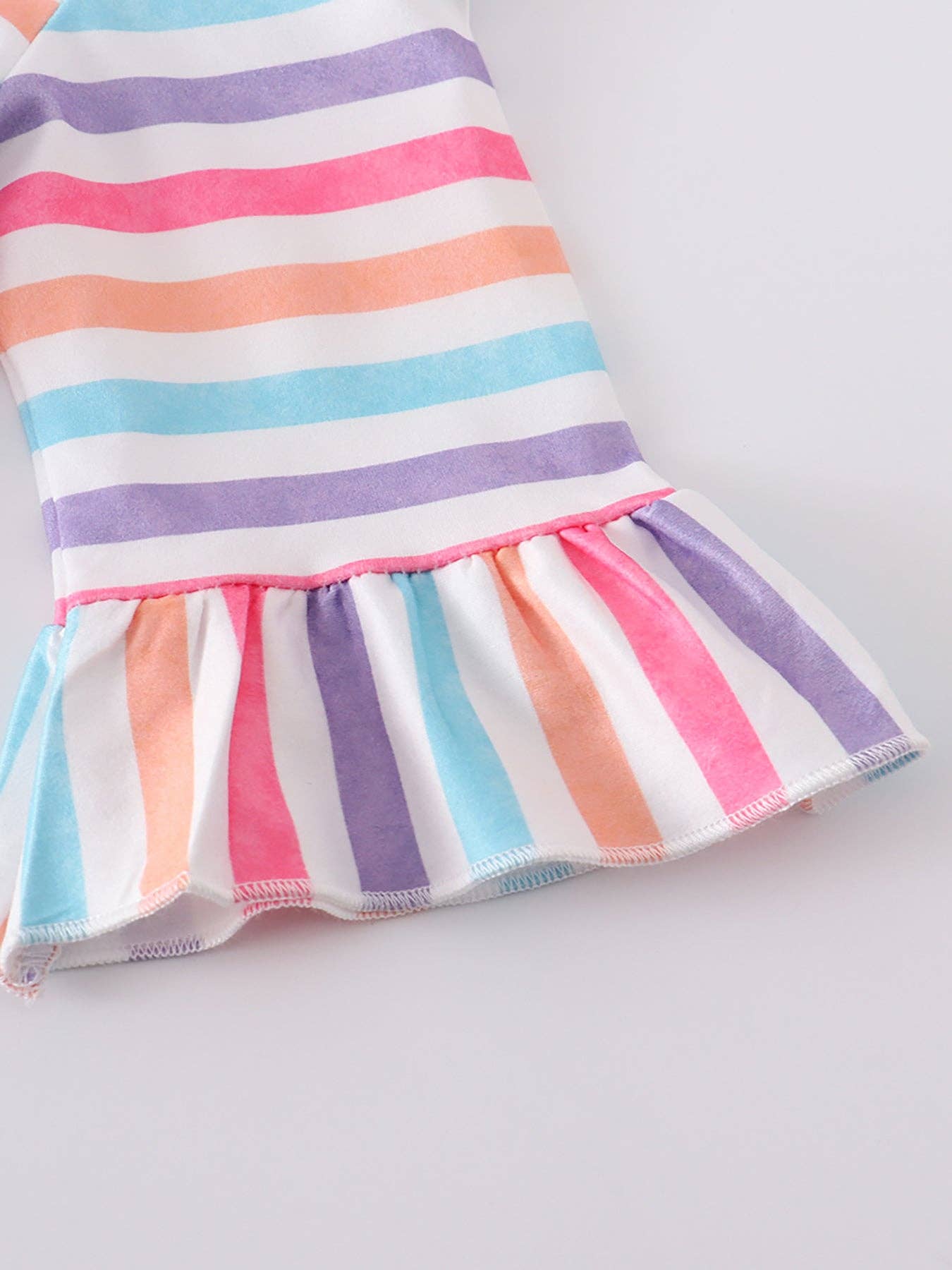 Colored Stripe Rabbit Applique Girl Dress: 2