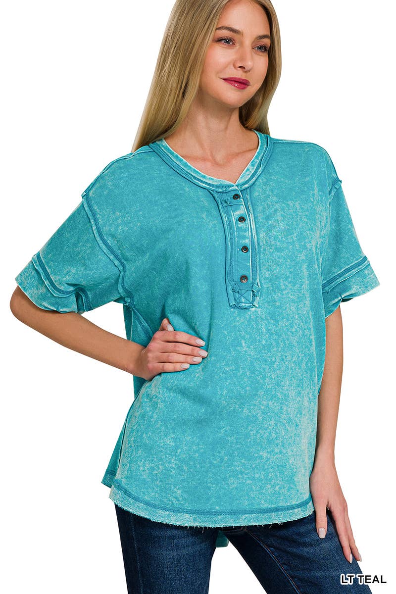 `".Washed Raw Edge Detailed Button Closure Top: DEEPCAMEL-168207 / M