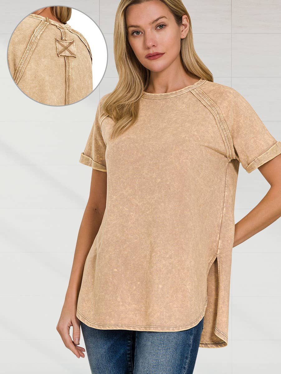 `"French Terry Vintage Wash Casual Top: LTPLUM-160494 / M