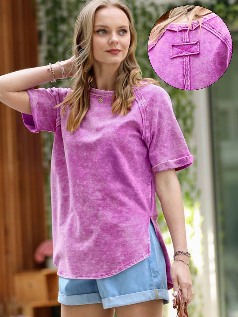 `"French Terry Vintage Wash Casual Top: LTPLUM-160494 / S