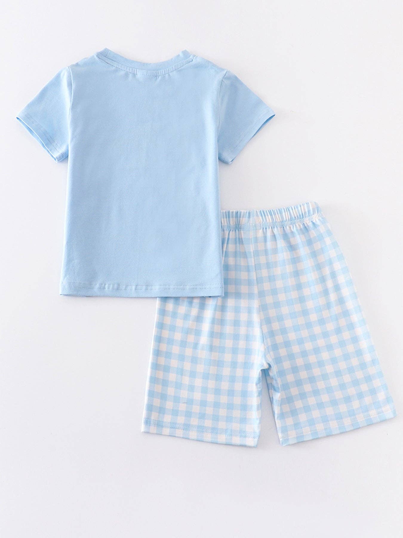 Blue Plaid Rabbit Applique Boy Set: 4