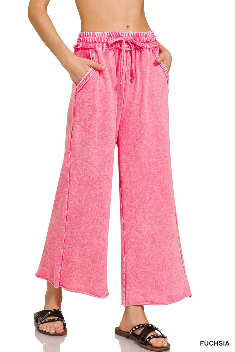 `.Acid wash French terry Pants w/ pockets: LT OLIVE-180176 / L