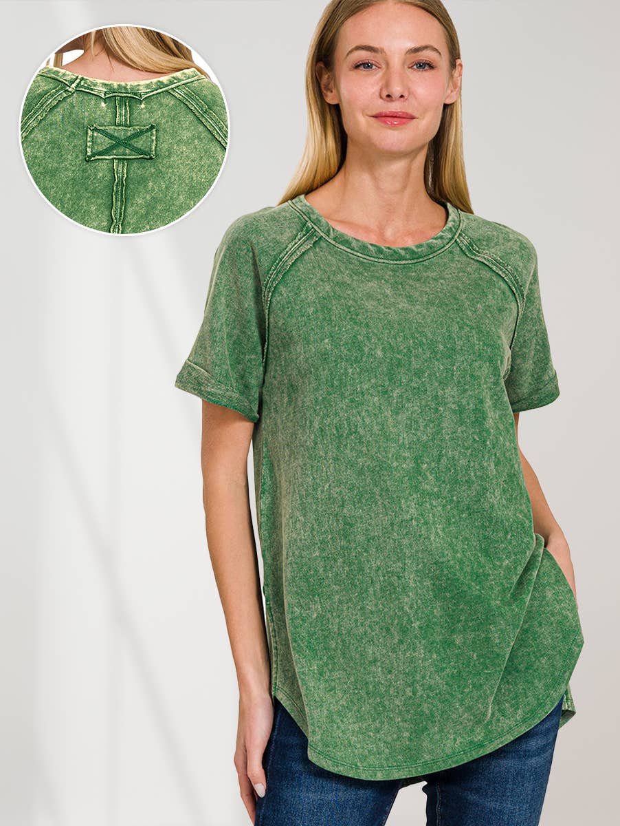 `"French Terry Vintage Wash Casual Top: LTPLUM-160494 / S