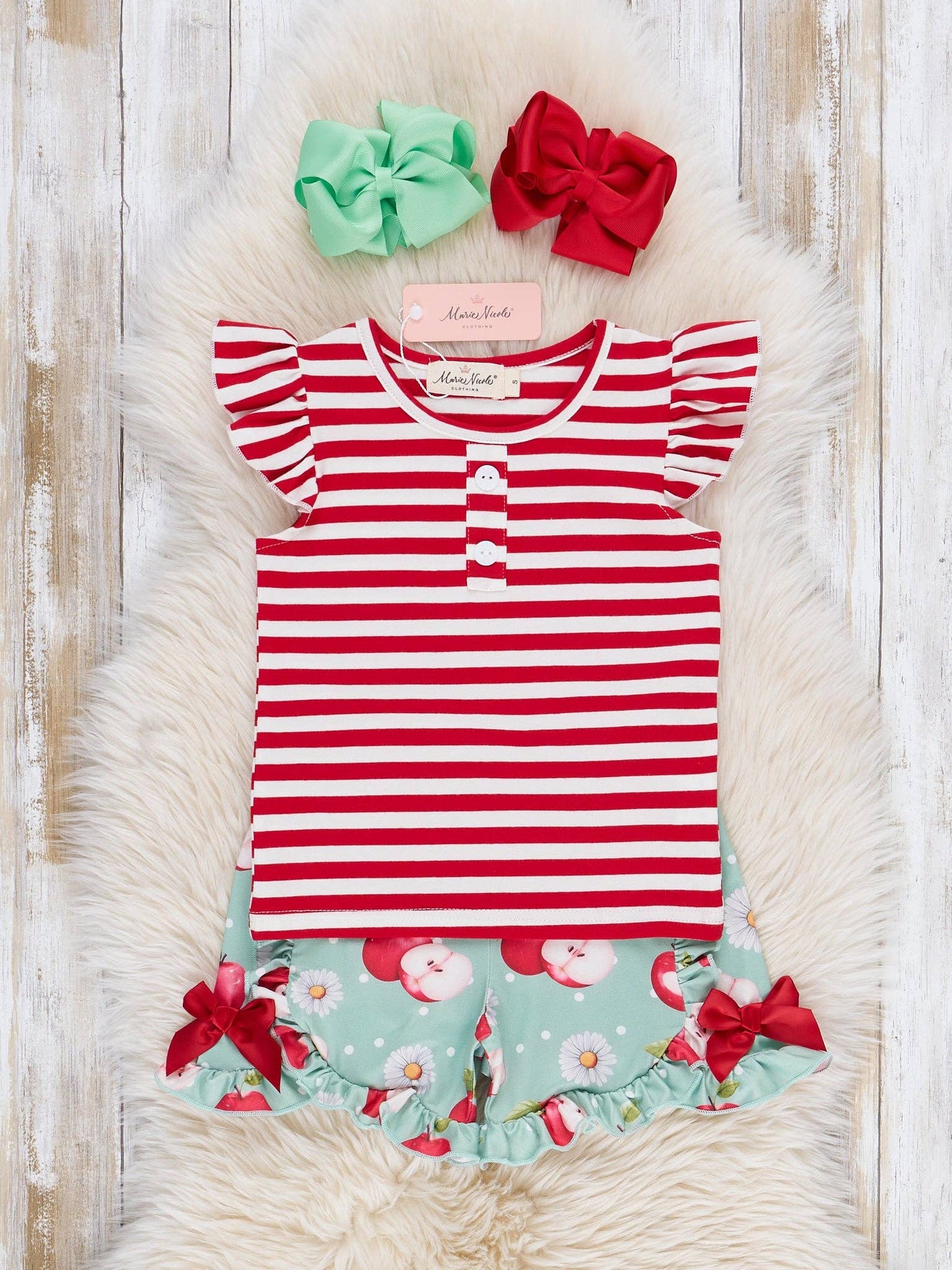 Striped Apple Bites Flutter Outfit: XXXL(7yrs)