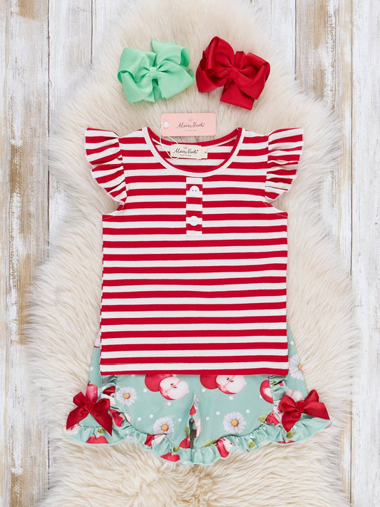 Striped Apple Bites Flutter Outfit: XXXL(7yrs)